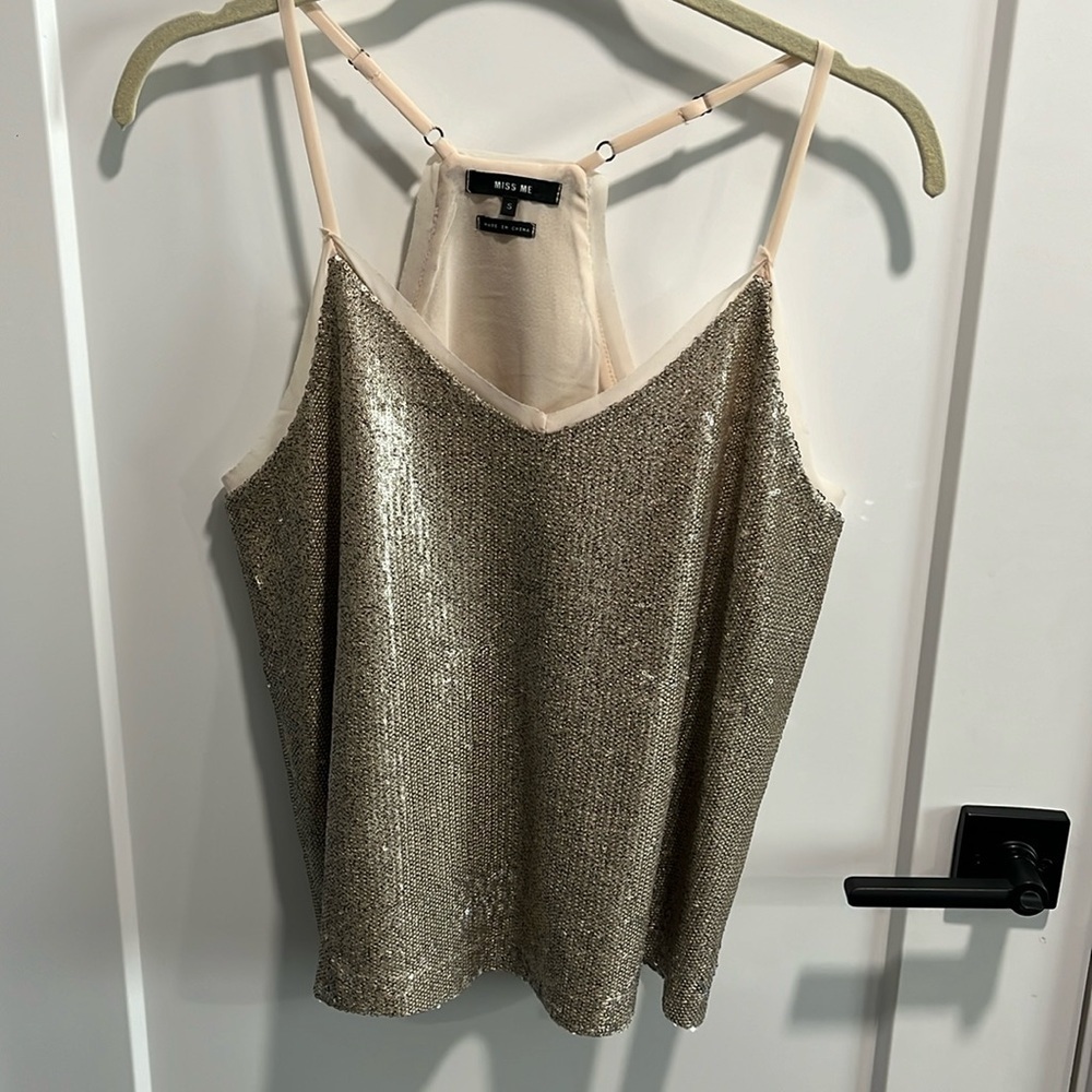 Miss Me Gold Sequin Tank EUC